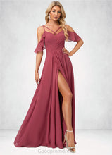 Load image into Gallery viewer, Imani A-line Cold Shoulder Floor-Length Chiffon Bridesmaid Dress With Ruffle HDOP0022605