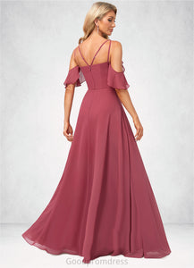 Imani A-line Cold Shoulder Floor-Length Chiffon Bridesmaid Dress With Ruffle HDOP0022605