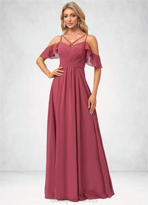 Imani A-line Cold Shoulder Floor-Length Chiffon Bridesmaid Dress With Ruffle HDOP0022605