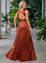 Load image into Gallery viewer, Krista A-line V-Neck Asymmetrical Stretch Satin Bridesmaid Dress With Ruffle HDOP0022606