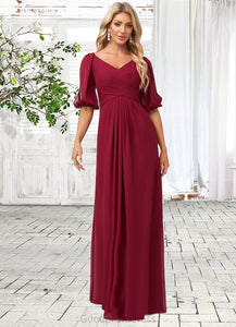 Louise A-line V-Neck Floor-Length Chiffon Bridesmaid Dress HDOP0022608