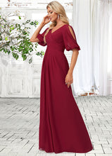 Load image into Gallery viewer, Louise A-line V-Neck Floor-Length Chiffon Bridesmaid Dress HDOP0022608