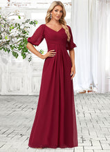 Load image into Gallery viewer, Louise A-line V-Neck Floor-Length Chiffon Bridesmaid Dress HDOP0022608
