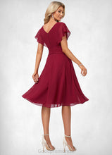 Load image into Gallery viewer, Winnie A-line V-Neck Knee-Length Chiffon Bridesmaid Dress With Ruffle HDOP0022609