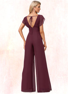 Yasmine Jumpsuit/Pantsuit Scoop Floor-Length Chiffon Bridesmaid Dress With Ruffle HDOP0022610