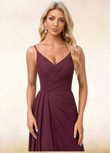 Load image into Gallery viewer, Raelynn A-line V-Neck Floor-Length Chiffon Bridesmaid Dress With Ruffle HDOP0022611