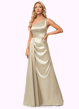 Load image into Gallery viewer, Madeleine A-line One Shoulder Floor-Length Stretch Satin Bridesmaid Dress With Ruffle HDOP0022614