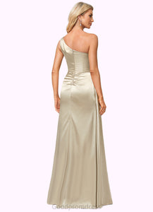 Madeleine A-line One Shoulder Floor-Length Stretch Satin Bridesmaid Dress With Ruffle HDOP0022614