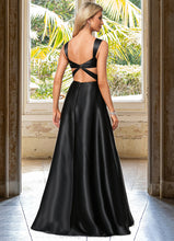 Load image into Gallery viewer, Mariana A-line V-Neck Floor-Length Stretch Satin Bridesmaid Dress With Bow HDOP0022615