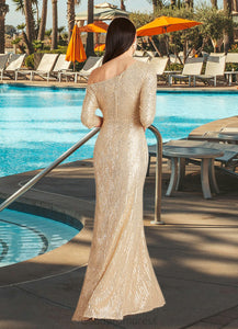 Sienna A-Line Asymmetrical Neckline Sequins Floor-Length Dress HDOP0022686