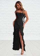 Load image into Gallery viewer, Dalia Chiffon Ruffle Column Dress with Leg Slit black HDOP0022703