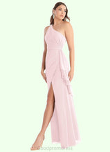 Load image into Gallery viewer, Muriel Sheath Pleated Ruffle Chiffon Floor-Length Dress Blushing Pink HDOP0022706