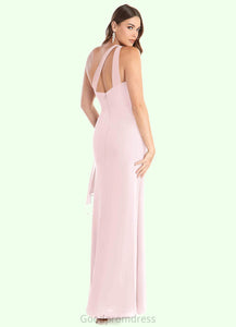 Muriel Sheath Pleated Ruffle Chiffon Floor-Length Dress Blushing Pink HDOP0022706