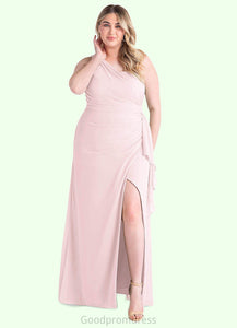Muriel Sheath Pleated Ruffle Chiffon Floor-Length Dress Blushing Pink HDOP0022706