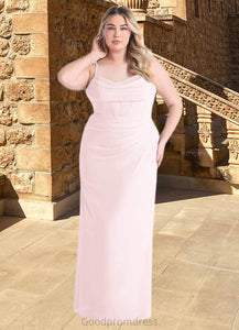 Esme Sheath Pleated Chiffon Floor-Length Dress Blushing Pink HDOP0022707