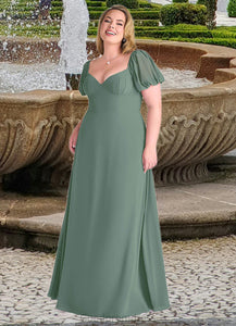 Kaley Chiffon A-line Dress with Puff Sleeves Eucalyptus HDOP0022709