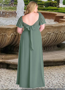 Kaley Chiffon A-line Dress with Puff Sleeves Eucalyptus HDOP0022709