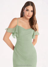 Load image into Gallery viewer, Camille Sheath Off the Shoulder Chiffon Floor-Length Dress Dusty Sage HDOP0022711