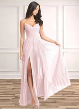 Load image into Gallery viewer, Jean A-Line V-Neck Pleated Chiffon Floor-Length Dress Blushing Pink HDOP0022712