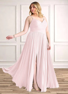 Jean A-Line V-Neck Pleated Chiffon Floor-Length Dress Blushing Pink HDOP0022712