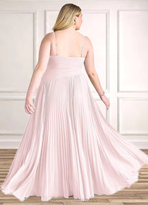 Jean A-Line V-Neck Pleated Chiffon Floor-Length Dress Blushing Pink HDOP0022712