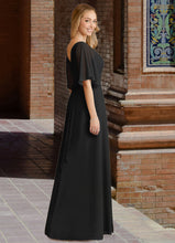 Load image into Gallery viewer, Kassandra A-Line V-Neck Chiffon Floor-Length Dress black HDOP0022718