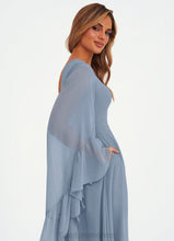 Load image into Gallery viewer, Regan One Shoulder Sleeve Chiffon A-Line Dress dusty blue HDOP0022720