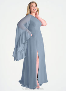 Regan One Shoulder Sleeve Chiffon A-Line Dress dusty blue HDOP0022720