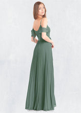 Load image into Gallery viewer, Juliet A-Line Off the Shoulder Chiffon Floor-Length Dress Eucalyptus HDOP0022725