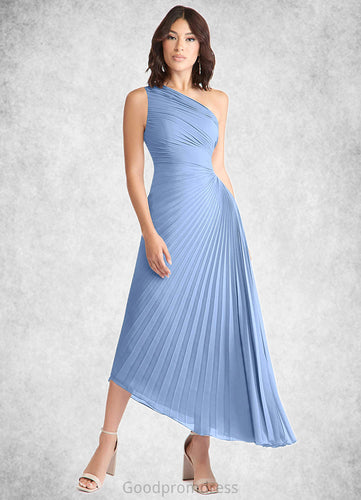 Nathalie A-Line One Shoulder Chiffon Asymmetrical Dress Steel Blue HDOP0022731