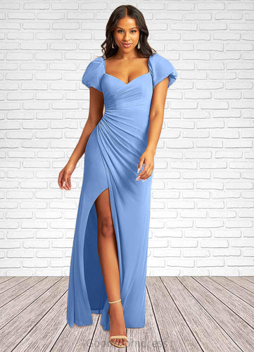 Paityn Mermaid Convertible Mesh Floor-Length Dress Steel Blue HDOP0022733