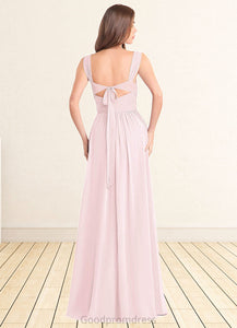 Kristen A-Line Lace Chiffon Floor-Length Dress Blushing Pink HDOP0022740