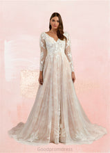 Load image into Gallery viewer, Asia A-Line V-Neck Sequins Tulle Cathedral Train Dress Diamond White/Nude HDOP0022757