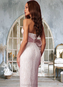 Johanna Sweetheart Lace Column Dress with Mikado Bow Diamond White/Ballerina Pink HDOP0022758