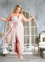 Load image into Gallery viewer, Johanna Sweetheart Lace Column Dress with Mikado Bow Diamond White/Ballerina Pink HDOP0022758