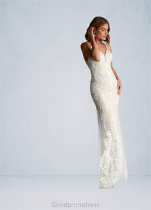 Campbell Mermaid V-Neck Sequins Tulle Cathedral Train Dress Diamond White/Champagne HDOP0022760