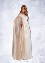 Load image into Gallery viewer, Cassandra A-Line Scoop Chiffon Chapel Train Dress Diamond White HDOP0022763