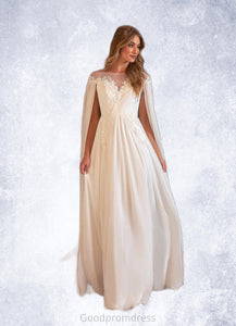 Cassandra A-Line Scoop Chiffon Chapel Train Dress Diamond White HDOP0022763