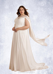 Cassandra A-Line Scoop Chiffon Chapel Train Dress Diamond White HDOP0022763