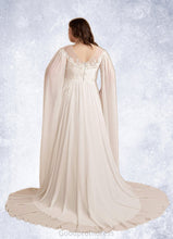 Load image into Gallery viewer, Cassandra A-Line Scoop Chiffon Chapel Train Dress Diamond White HDOP0022763