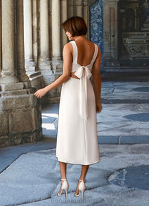 Nyasia A-Line V-Neck Stretch Crepe Tea-Length Dress Diamond White HDOP0022769