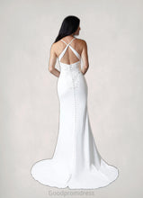 Load image into Gallery viewer, Rosa Mermaid Lace Stretch Crepe Chapel Train Dress Diamond White HDOP0022771