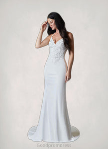 Rosa Mermaid Lace Stretch Crepe Chapel Train Dress Diamond White HDOP0022771