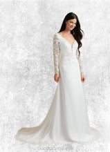 Load image into Gallery viewer, Izabelle A-Line Sequins Chiffon Sweep Train Dress Diamond White HDOP0022774