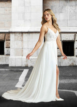 Load image into Gallery viewer, Jadyn A-Line Lace Chiffon Chapel Train Dress Diamond White/Nude HDOP0022775