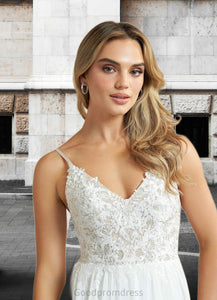 Jadyn A-Line Lace Chiffon Chapel Train Dress Diamond White/Nude HDOP0022775