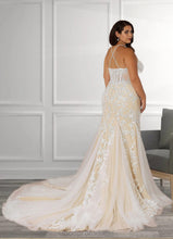 Load image into Gallery viewer, Viola Mermaid Sequins Tulle Cathedral Train Dress Diamond White/Champagne HDOP0022777