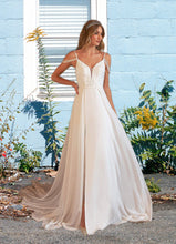 Load image into Gallery viewer, Kennedi A-Line Sequins Chiffon Cathedral Train Dress Diamond White HDOP0022782