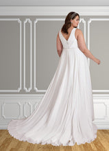 Load image into Gallery viewer, Ainsley A-Line Pleated Chiffon Chapel Train Dress Diamond White HDOP0022786