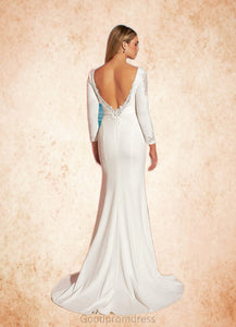 Giuliana Mermaid Scoop Sequins Stretch Crepe Chapel Train Dress Diamond White HDOP0022790